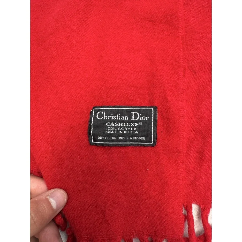 Christian Dior Scarf Womens One Size Red Cashluxe Acrylic Fringe Korea Winter